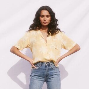 Pistola x Revolve short sleeve blouse in yellow palm print size XS